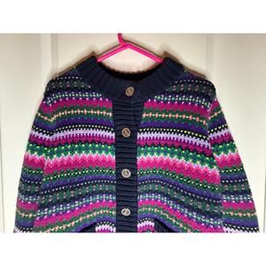 Talbots Pink and Green Cardigan Sweater with Fair Isle Patter Sz XL